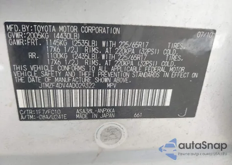 2010 Toyota Rav4 from USA, damaged, VIN JTMZF4DV4AD029322